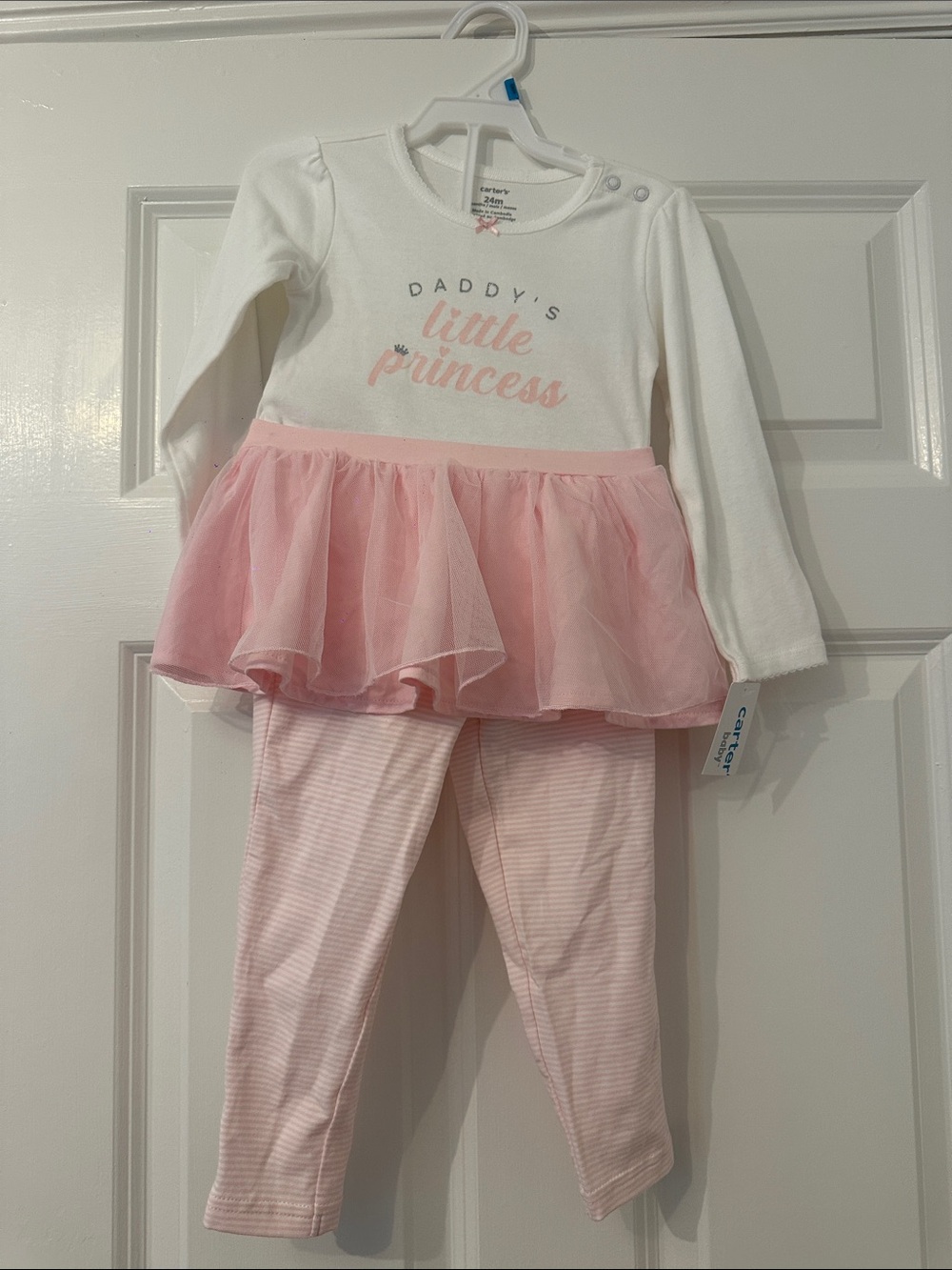 Carter's White Top with Pink Tulle Tutu & Striped Leggings